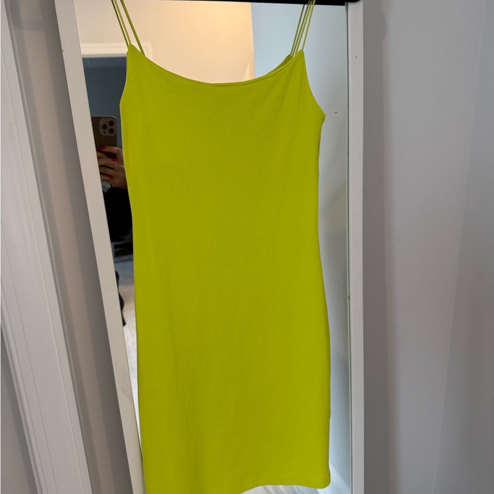 Zara Neon Lime Spaghetti Strap Mini Dress